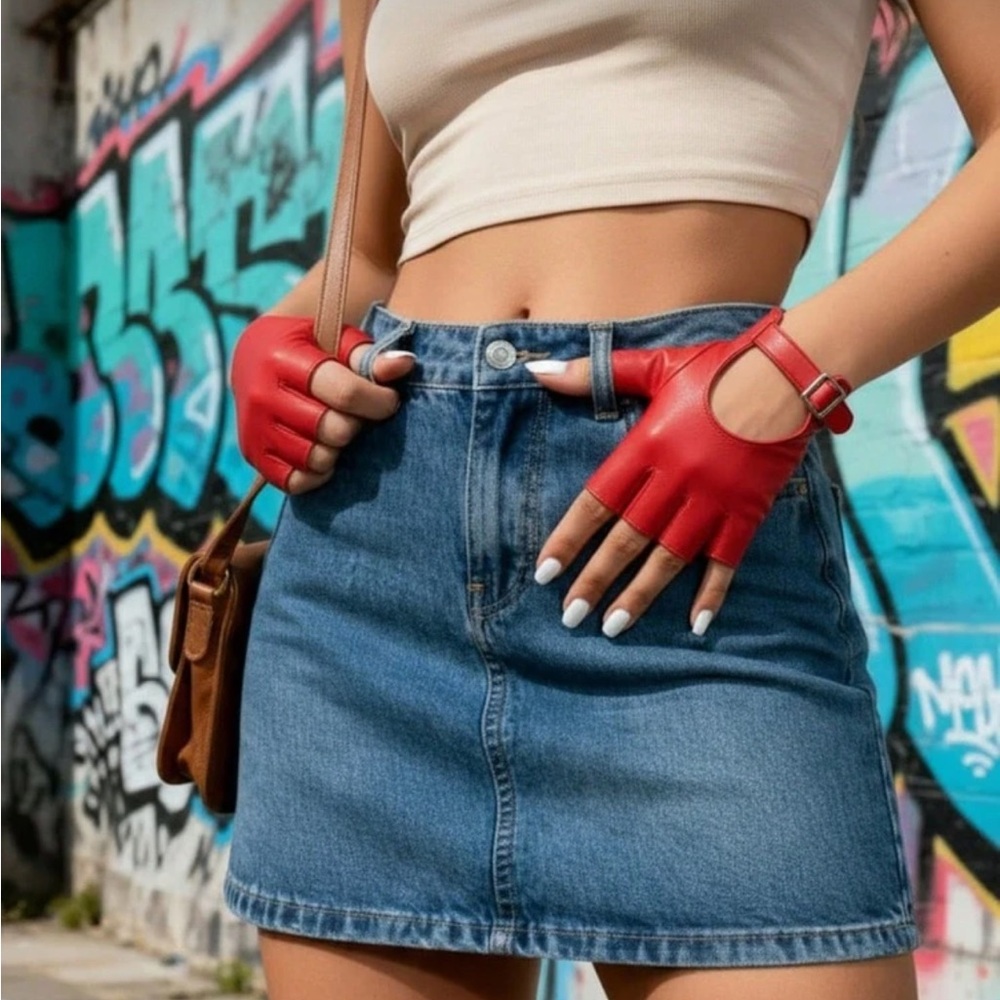 Red Fingerless Driving Gloves New